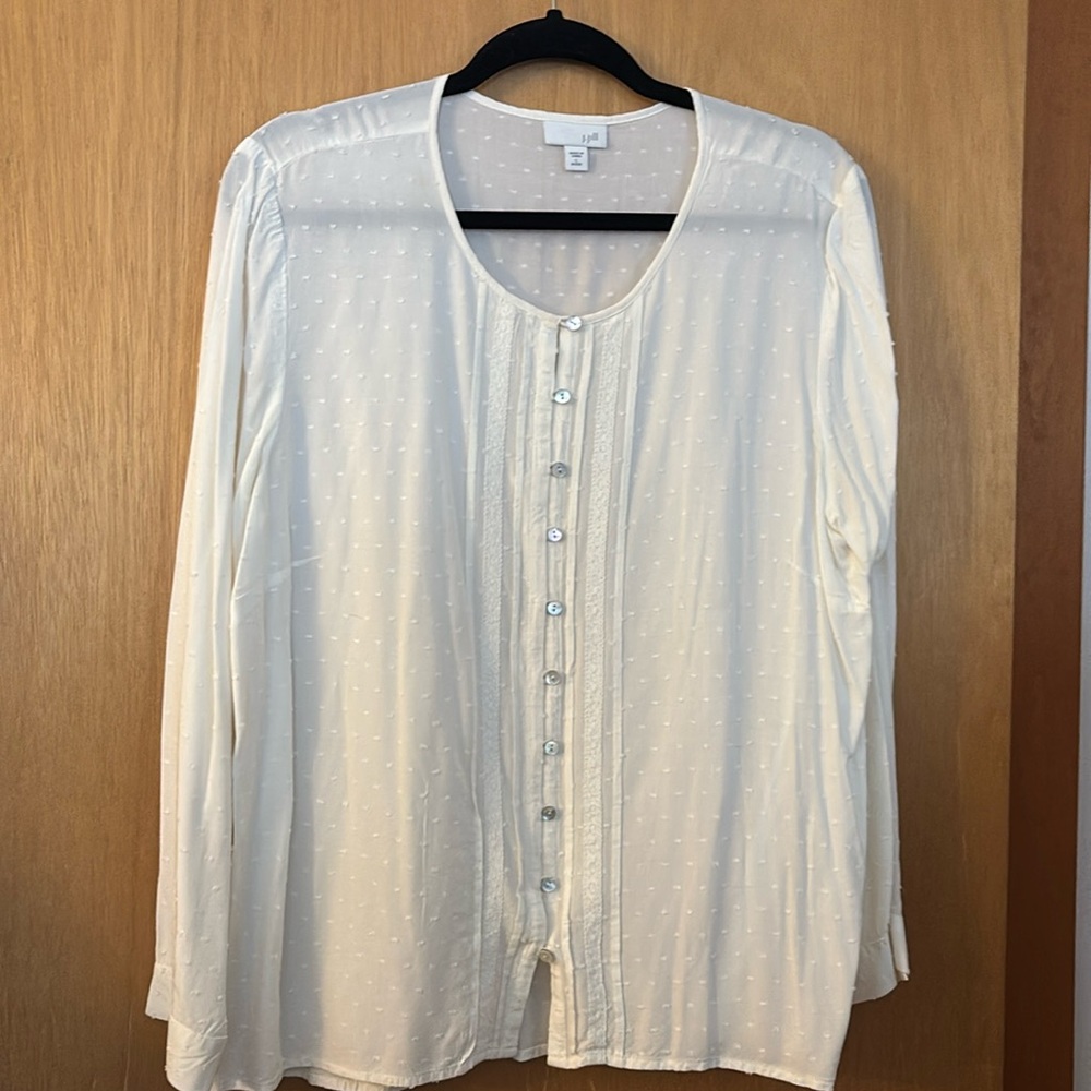 J. Jill Sheer Cream Blouse Sz Lg long sleeve
